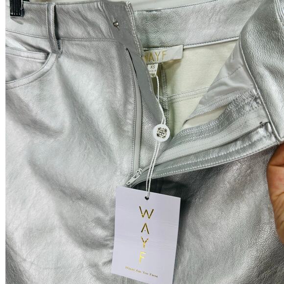WAYF Silver Vegan Leather Midi Skirt | Metallic Faux Leather | Size XS - Picture 8 of 8